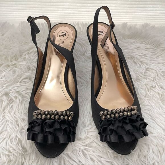 MOOTSIES TOOTSIES Mogiver Peep Toe Embellished Black Slingback Sandals size 9 M - Picture 2 of 8